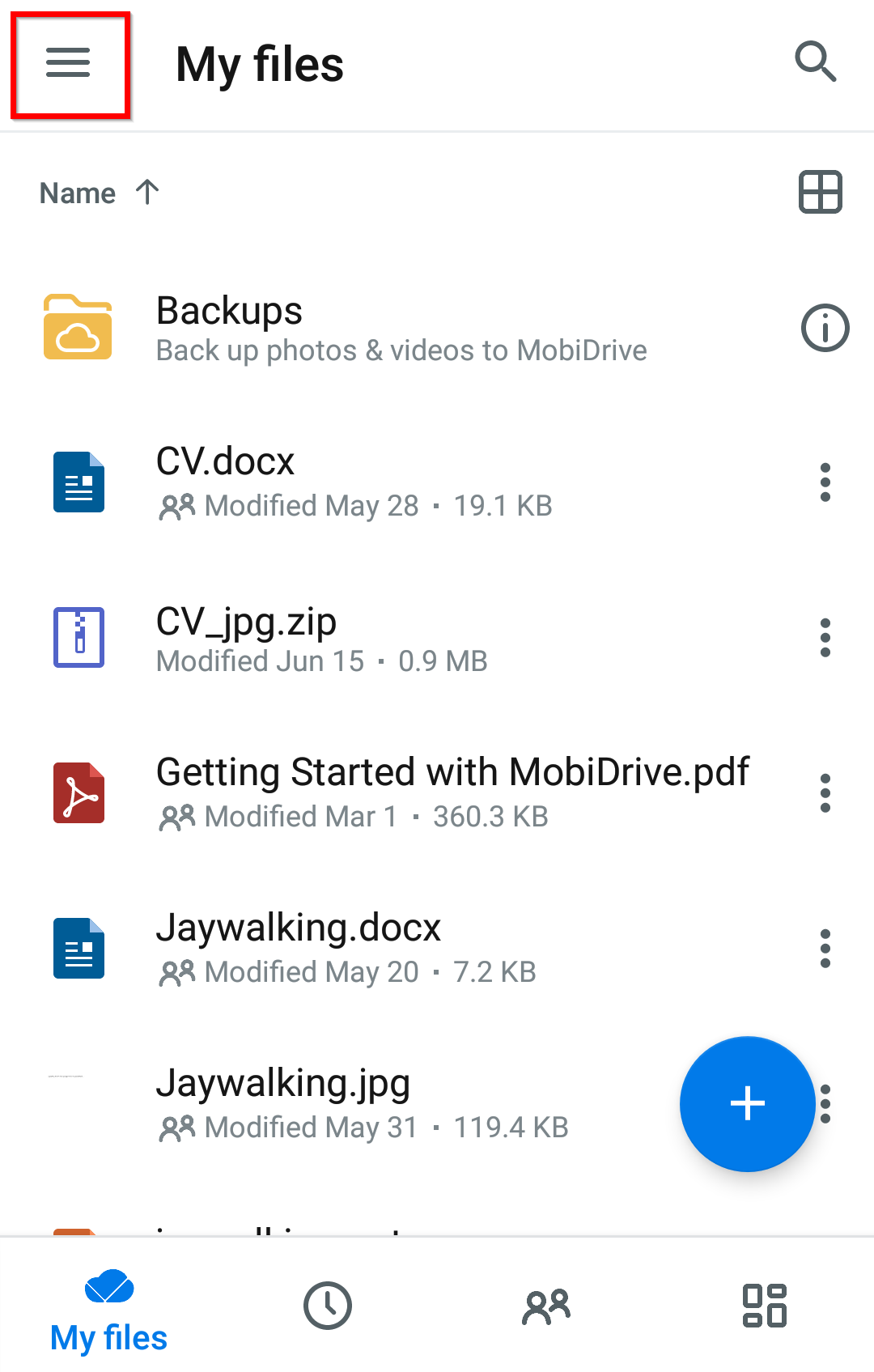Backup photos and videos in MobiDrive MobiSystems
